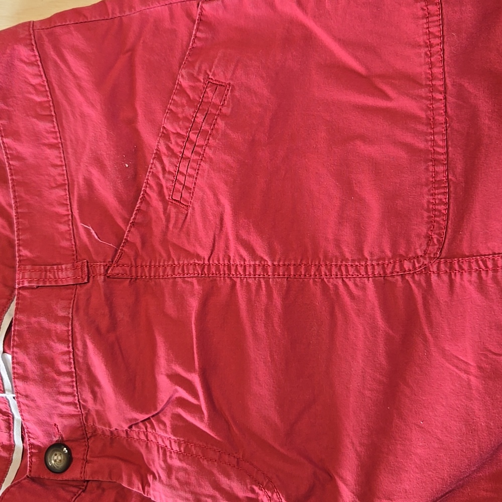 PA12 Levis Dockers Plus Capris Sz 24W Zip Front Pockets Drawstring Hem Brick Red - Picture 4 of 10
